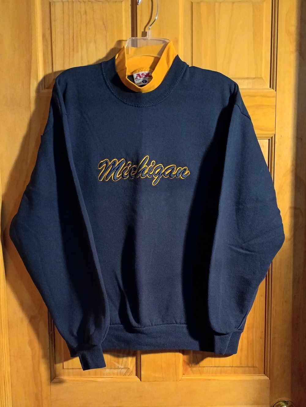 Vintage Michigan Script Embroidered Navy Sweatshirt